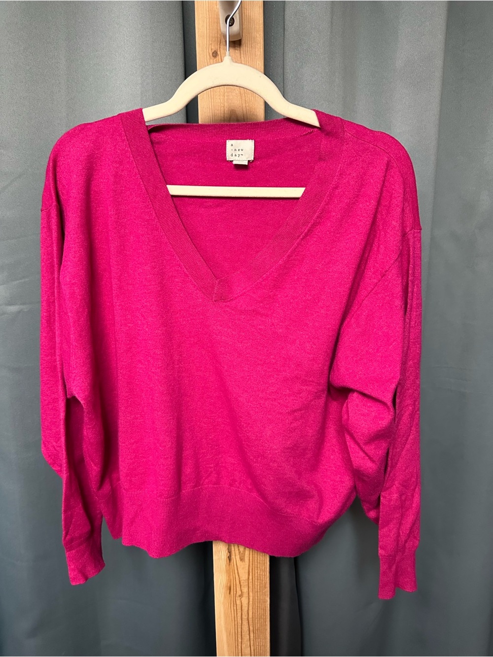 a new day V-Neck Pullover Sweater - Fuchsia